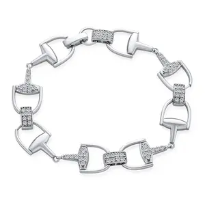 Equestrian Snaffle Horse bit Bracelet CZ Pave Accent .925 Sterling Silver