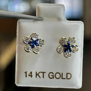 14K BLUE CZ FLOWER EARRINGS