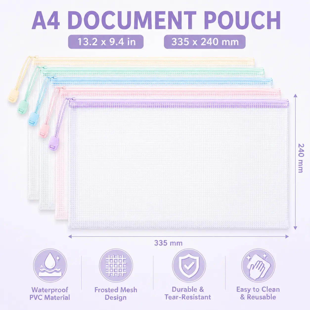 20 Pcs Waterproof A4 Zipper Mesh File Bags for Cross Stitch & Puzzle Storage, for Travel, School and Office Use