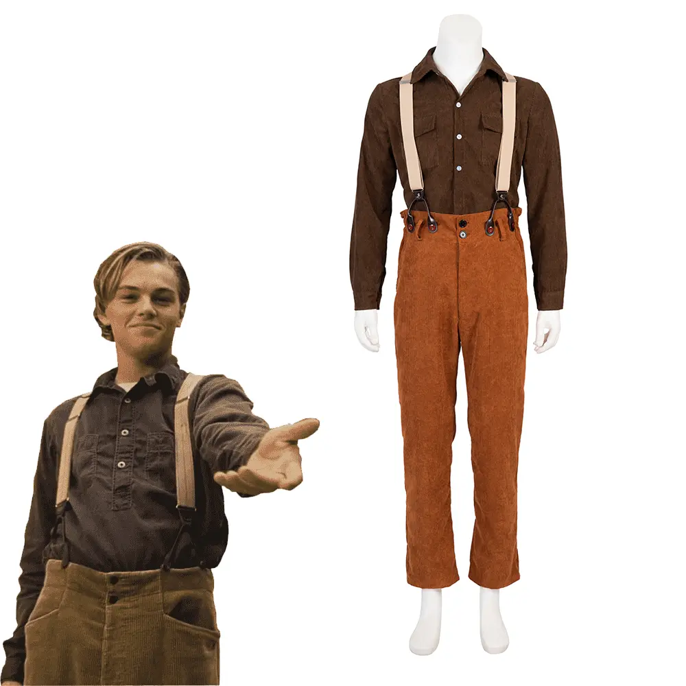 Men's Jack Dawson Titanic Cosplay Costume Full Set - Vintage Distressed Look Clothing Merch, Breathable Fabric Shirt, Overalls, Pants for Halloween, Movies Events