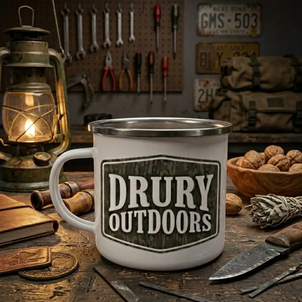 Hunting Outdoor Campfire Cup, Fishing Cup, Outdoor Mug for Camping Hiking Lake Life, Lightweight Durable Metal Mug, Rustic Camp Cup with Stainless Steel Rim, Portable Travel Mug, Gift for Fisherman Outdoor Lover