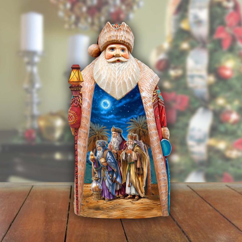 Three Kings Journey Santa Hand-Painted WOODCARVED Masterpiece by G. DeBrekht - Nativity Holiday Decor - 210234SE