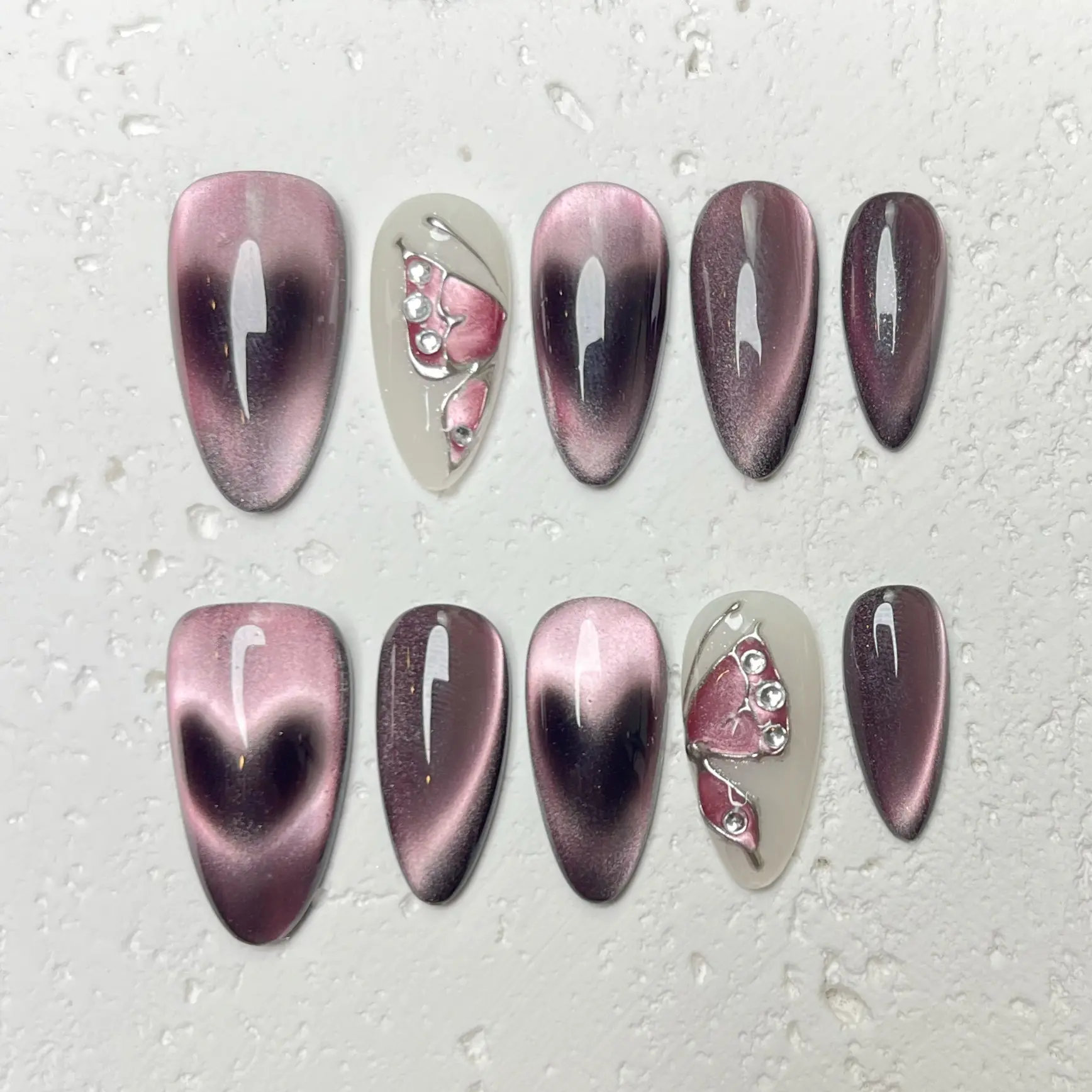 [Twilight Butterfly] Medium Almond Acrylic Handmade Press on Nails, Fake Nails with Nail tool kit with Jelly Stickers, Reusable, Durable