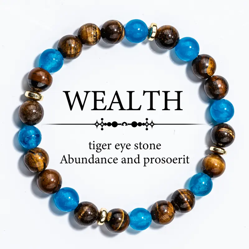 Unisex Tiger Eye Gemstone Beads Healing Crystal Bracelet - Adjustable Bangle, Bejeweled Style Money Attraction Jewelry, Gift-Ready Meaning Present for Wealth & Abundance