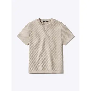 Cuts | Riviera Knit Collection | Men's Textured Knit Crew Neck T-Shirt | Breathable Lightweight Cotton Blend Tee - Sand Dune / Urban Chic / Isle Blue / Capers / Signature-fit