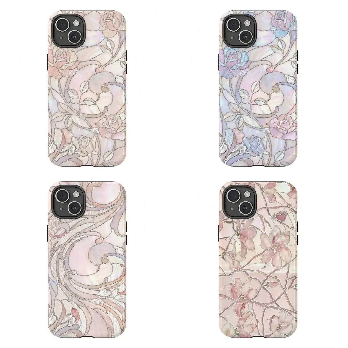 Stained Glass Rose Floral Phone Case|Vintage Stained Glass Magnolia Phone Case|Pastel Pink Art Nouveau Durable Protective Cover For iPhone 17 Pro Max 16 15 14 13 12 11 for Samsung S21 S22 S23 S24 S25 S26 Phone Case|Tough Phone Case|gift for him for her