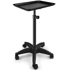 Salon Tray Cart with Storage Platform, Aluminum Tattoo Tray on Wheels, Hairstylist Service Rolling Trolley Adjustable Height Storage Utility Cart for Salon & Spa Use (Black)