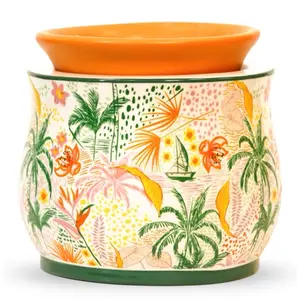 Palm Paradise Home Fragrance Warmer with Tropical Design and Orange Lid for Aromatic Ambiance