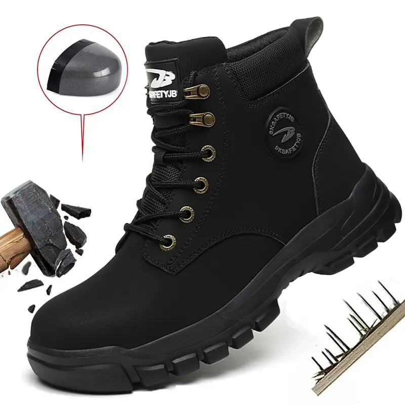 Waterproof Safety Boots Men Indestructible Steel Toe Work Boots Anti-smash Stab-resistant Safety Shoes Men Protective shoes Waterproof Anti-slip Roofing Shoes work hiking boots sneakers New Fashion