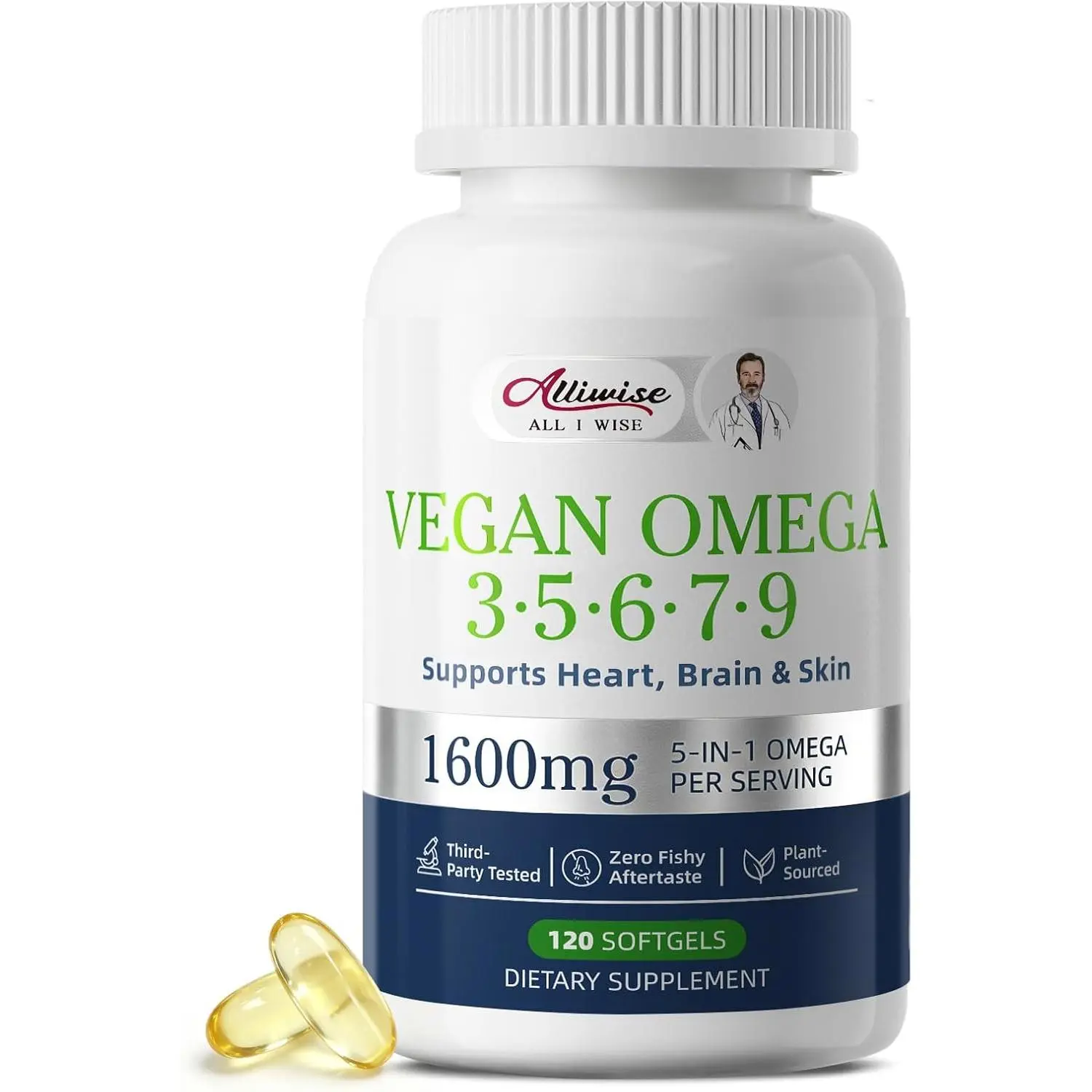 Vegan Omega 3 5 6 7 9 Softgels 1600mg Plant Based DHA EPA 120 Count | Women Omega 3 Supplement, Flaxseed Seabuckthorn Borage Oil, Heart Brain Skin Health, Non GMO Gluten Free Fish Oil Alternative