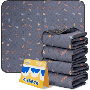 Washable Pee Pads for Dogs 4-Pack Reusable Puppy Pads Pet Training Pads, Waterproof Dog Pee Pads for Crate, Whelping Pad, Non-Slip Protects against Urine Leakage (Leaves - Deep Grey, 18X24) Sunheir