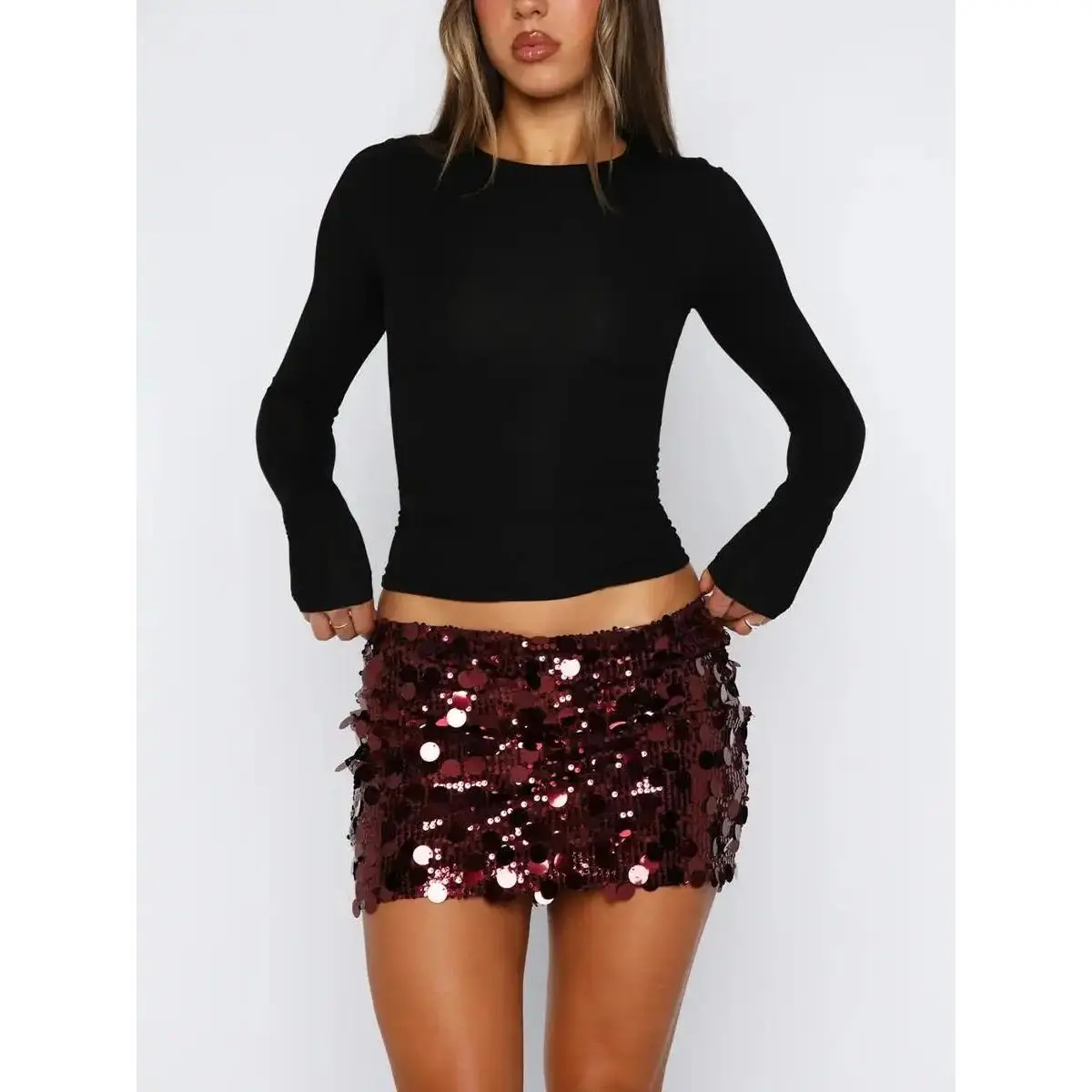 Women's Contrast Sequin Shorts, High-Waist Bodycon Cut for Female Clubbing and All Seasons Party Wear, Sequins, Sports Shorts, Mini Skirt, Fitted, Slim Hug, Evening Wear