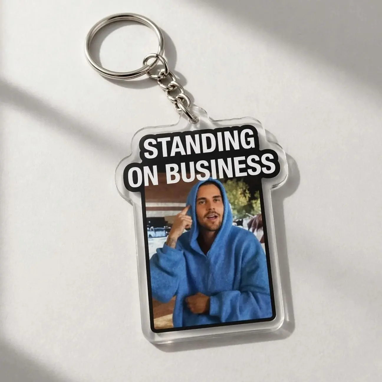 Standing On Business Keychains, Funny Bieber Meme Gift, Retro  Bieber Swag Bagtag, Trendy TikTok Quote Apparel