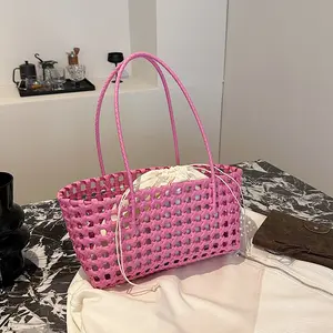 Material woven bag New solid color straw woven bag Holiday wind beach bag Versatile women's bag