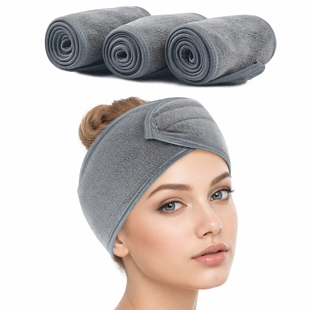 GT BANDANA Women's Terry Cloth Spa Headbands (3-Count) - Ultra Soft, Elastic, Adjustable with Magic Tape, Machine Wash Hair Securing Wraps for Face Washing, Facial Mask