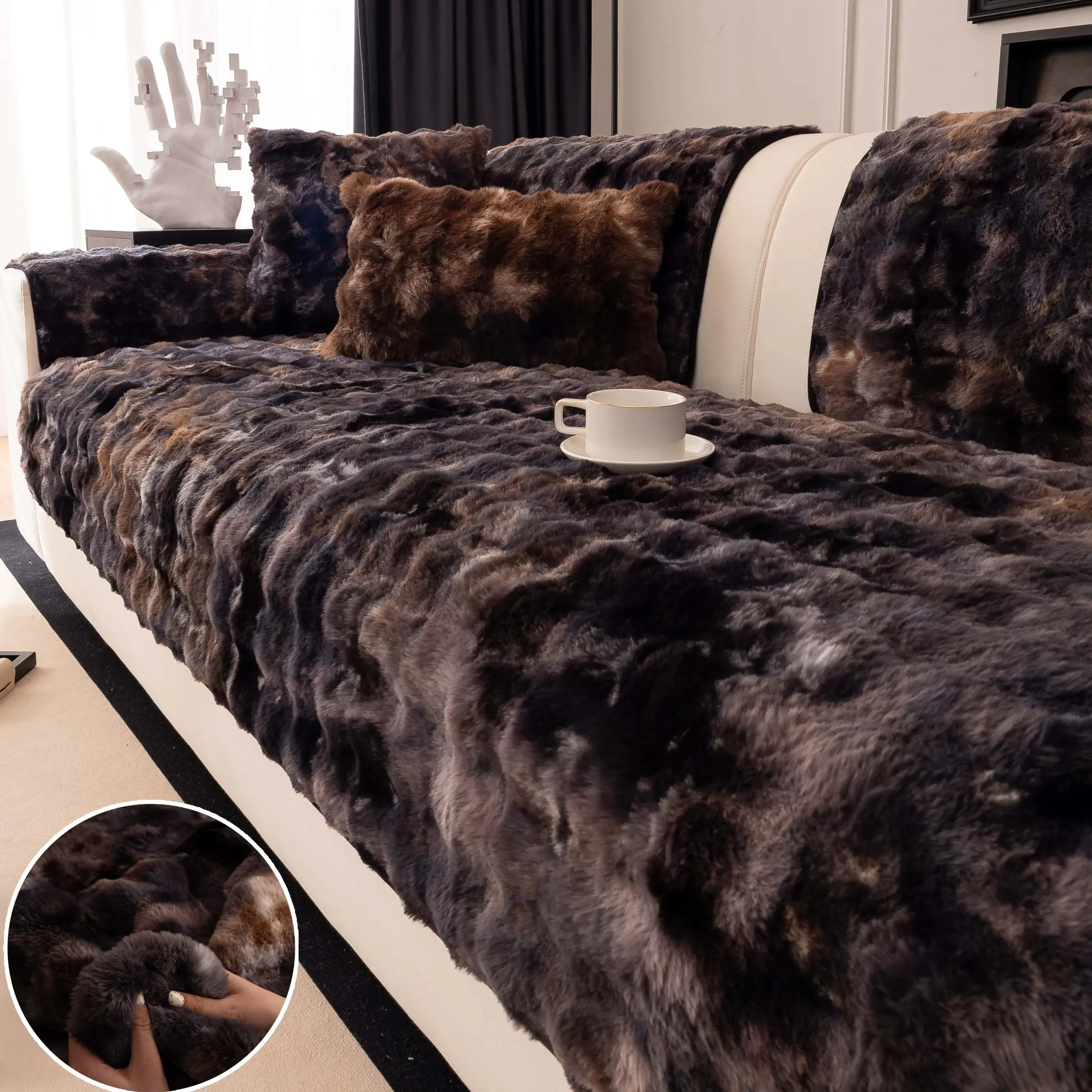 1PC Luxury Faux Fur Sofa Cover, Sofa Slipcover, Plush Couch Cover, Soft Warm Anti-Slip Sofa Protector, Thick Shaggy Sofa Throw Blanket, Pet-Friendly Furniture Cover for 1/2/3/4-Seater Couch, Sectional & L-Shaped Sofa, Washable Couch Covers