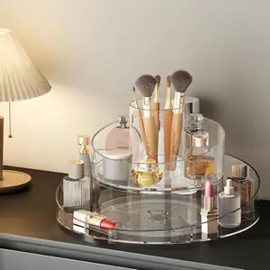 360? Rotating Makeup Organizer -  Skincare Organizers Wish Brush Holder, Large Capacity  Display Case for Vanity, Bathroom Countertop (Clear)