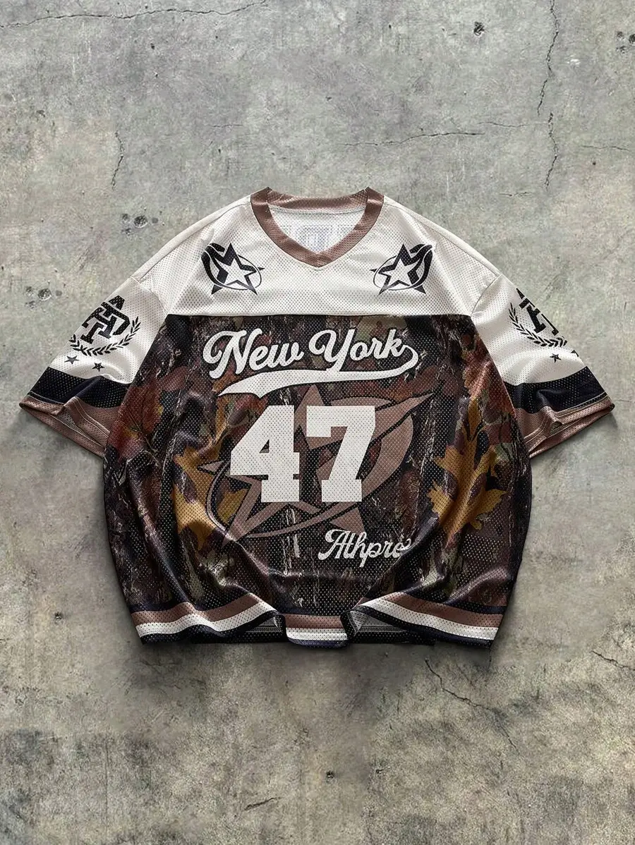 AXEPEAK Men's Casual Contrast Color Camo Print Short Sleeve T-Shirt