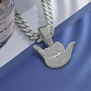 Unique Hand Gesture Pendant Punk Style Hip Hop Cuban Necklace Fashionable Couple Necklace for Men Women Perfect Halloween Christmas Gift
