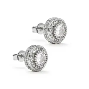 1 Pair of Men's Round Shiny Micro-inlaid Hip-hop Earrings-fashionable Eye-catching Men's Niche Light Luxury High-end Earrings