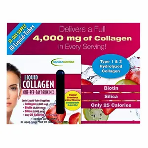Applied Nutrition Liquid Collagen Skin Revitalization 4000mg Strawberry-Kiwi Flavor 30 Tubes with Biotin & Silica for Radiant Skin