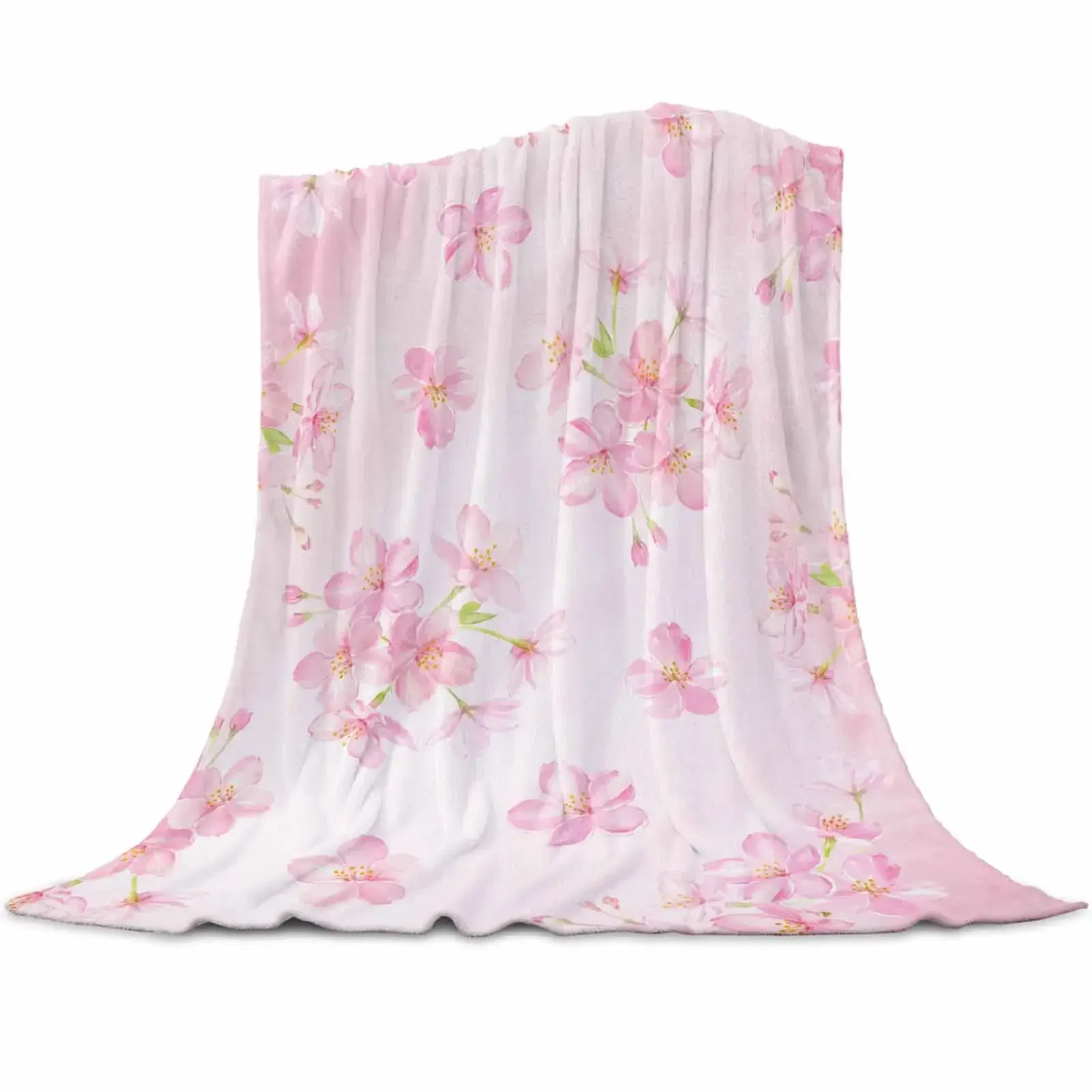 Watercolor Cherry Blossom Flower Blankets Portable Soft Throw Blanket for Bed Office Bedspread Home Decor Flannel Blanket