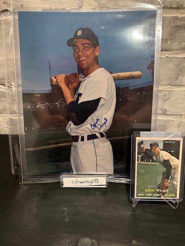 Ozzie Virgil Sr. 1st Dominican to play Baseball in the Major Leagues in 1956. Autographed photo w/ Rookie card.