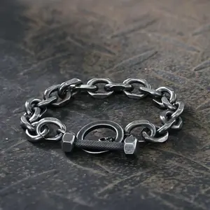 GTHIC Retro Chain Stainless Steel Dumbbell Bracelet For Men Punk Accessories Birthday Gift