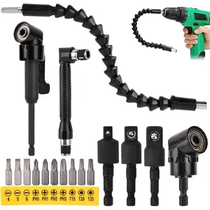 17 count Flexible Drill Bit Extension, with 3 count Rotatable Socket Adapter, 2 count Hex Shank 105? Right Angle Drill Attachment, 10 count Short  Bit, 90? Angled Bits and Bendable Drill Bit Extension