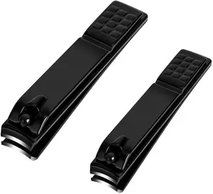 Nail Clippers Set, Sharp Stainless Steel Fingernail Clipper & Toenail Clippers, Black Nail Cutter, Large and Small 2 Piece Set.