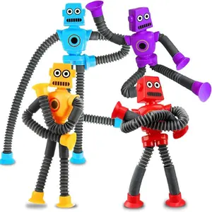 4PCS Robot Pop Tube Suction Fidget Toys – Sensory Travel Toys for Toddlers & Kids Age 3-8, Airplane Autism Sensory Toy, Easter Basket Stuffers Gift for Boys & Girls