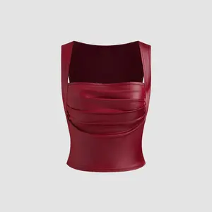 Cider [size 2-10] Square Neck Solid Ruched Crop Tank Top