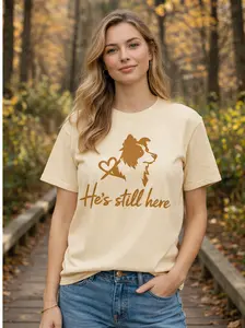 Dog Memorial Shirt – He’s Still Here Border Collie Paw Heart Pet Loss Gift