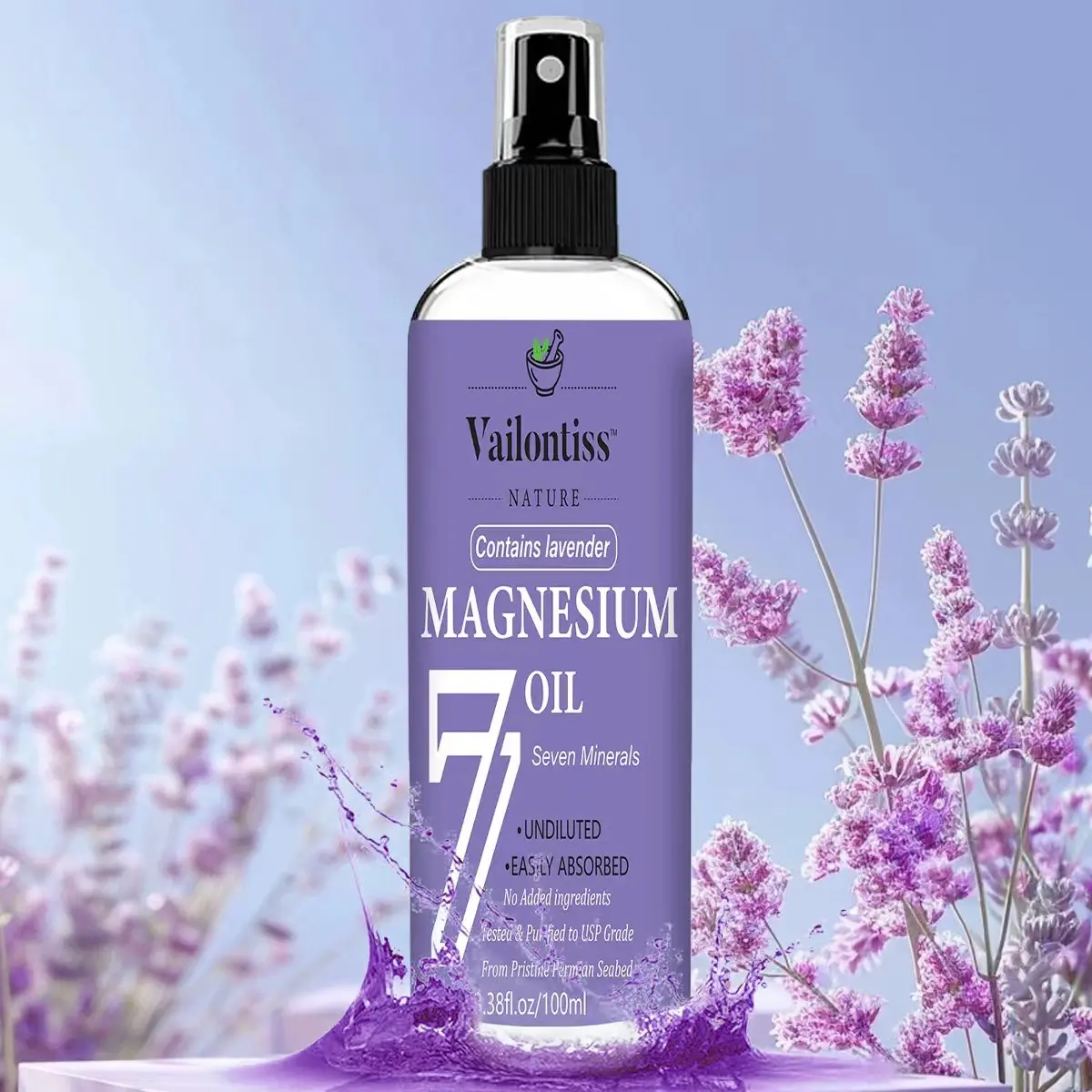 Magnesium Topical Oil Spray for Feet, Ancient Mineral Lavender Calming Magnesium Oil Spray, Local Magnesium Supplement for Skin and Body, 3.38 Fl.oz