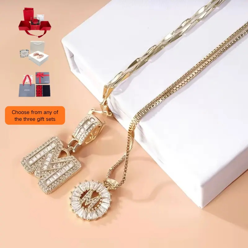 2 Pack Initial Letter Necklace 14k Gold Plated Bling Dainty Necklaces Trendy Chunky Custom Name Necklace Personalized Round Circle Pendant Zirconia Letters Name Valentine's Day Anniversary Jewelry Set Gifts for Mom Gifts for Daughter tiktokshopspringglowu