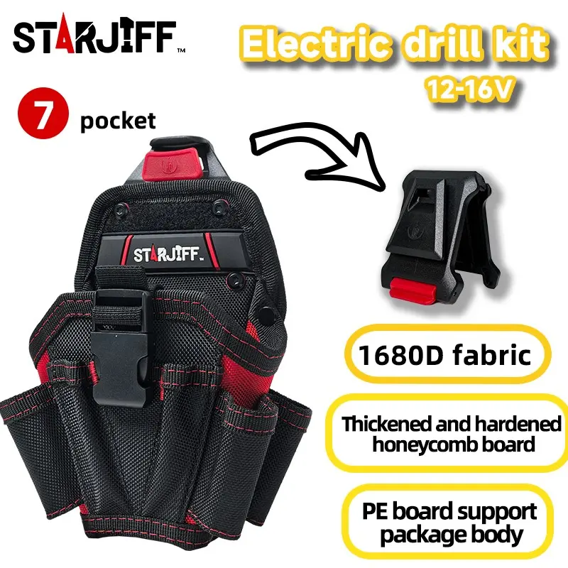 Starjiff Multifunctional Drill Tool Kit with Quick-Release Waist Buckle, 1680D Fabric, Suitable for Electricians, Carpenters, Construction Workers, Tool Bag, Convenient Tool Pockets, Tool Storage Bag, Portable Tool Bag, Tool Organizing Bag, Tool Pouch