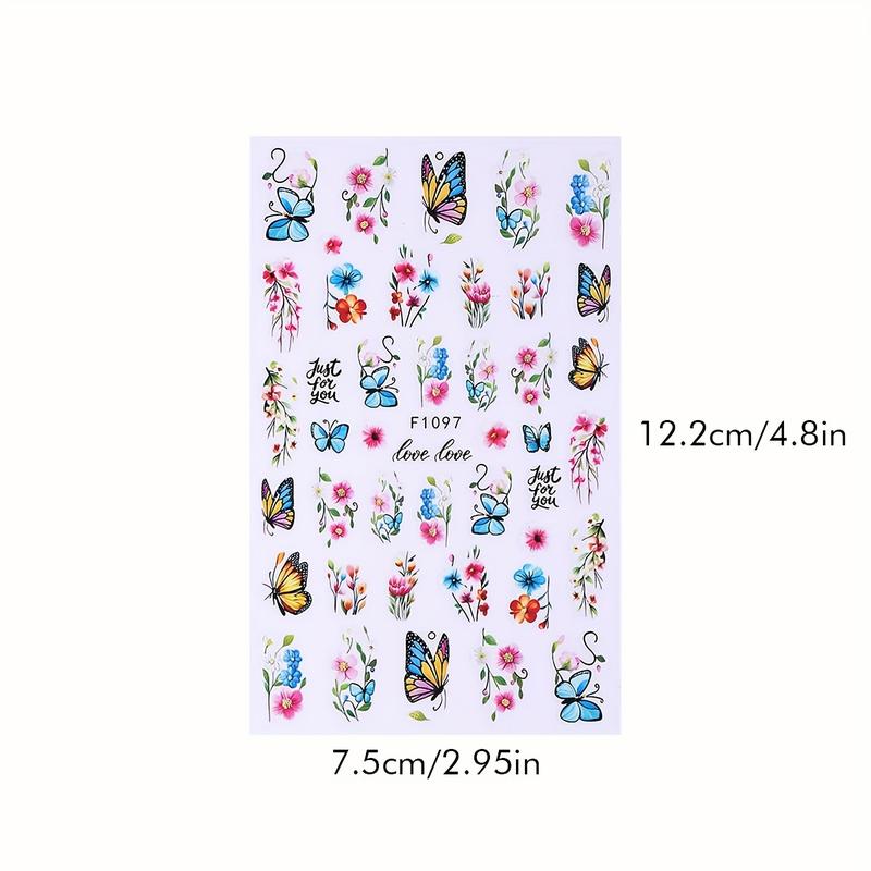 8 Vibrant Butterfly and Floral Nail Art Stickers, 3D Spring Summer Designs, Elegant Rose Daisy Lotus, Flower Design Nails, Nail Decorations, Butterfly Decor