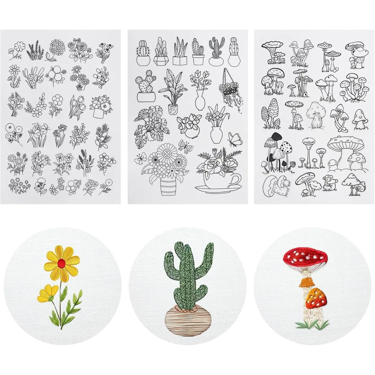 66 count Water Soluble Embroidery Patterns Stick and  Embroidery Designs Paper Wash  Dissolvable Embroidery Transfer Patterns Pre-Printed Botanical Water Soluble Stabilizer for Embroidery