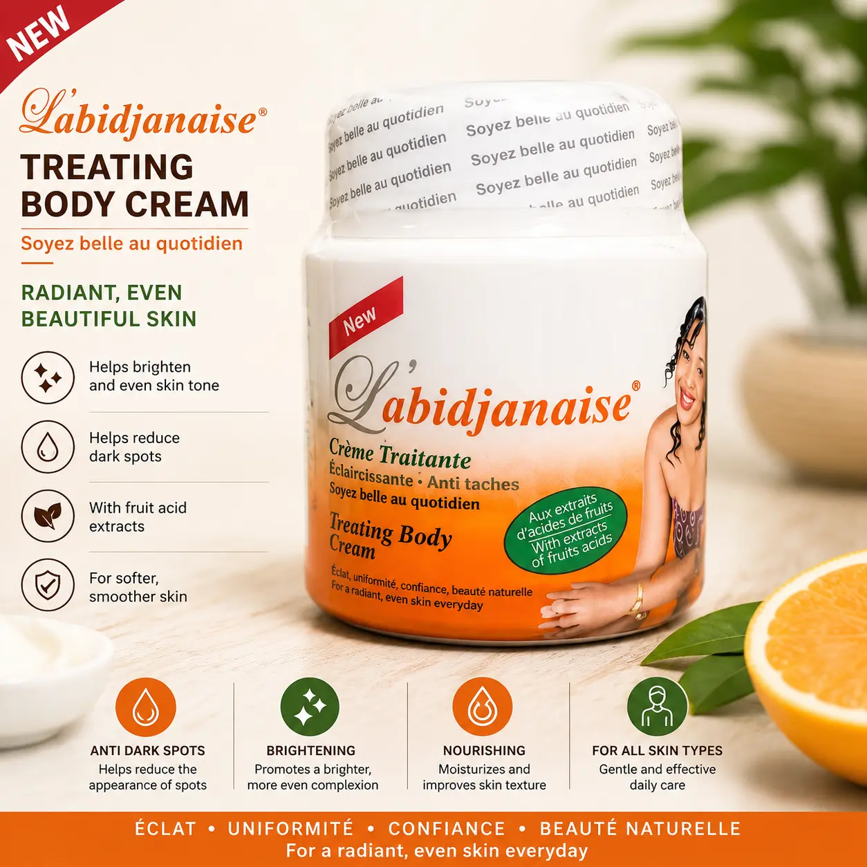 Labidjanaise Treating Body Cream - Fruit Acid Extracts, Daily Nourishing Moisturizer, Cosmetic Body Lotion