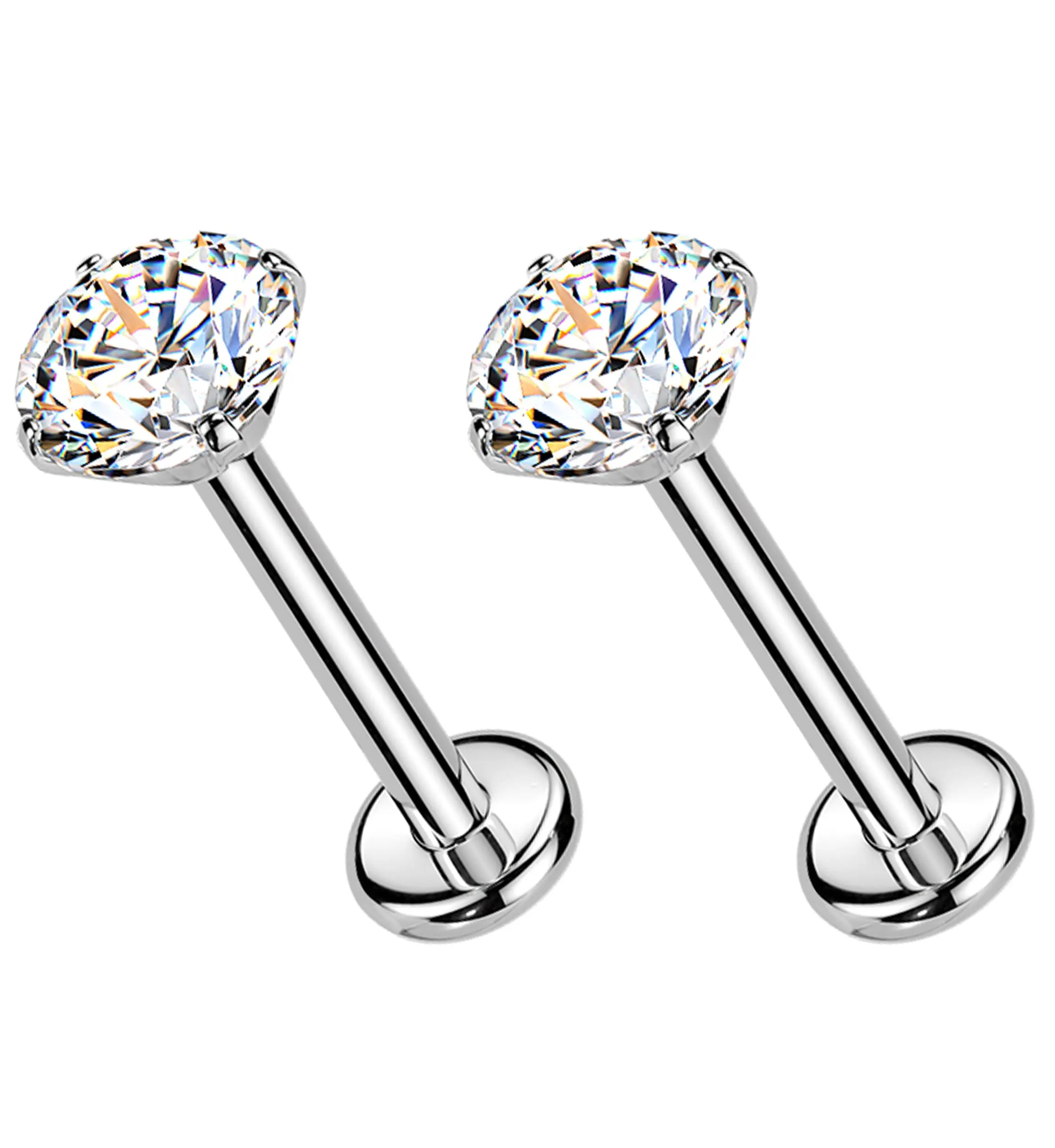 Moissanite Gem Threadless Titanium Stud Earrings (Pair)
