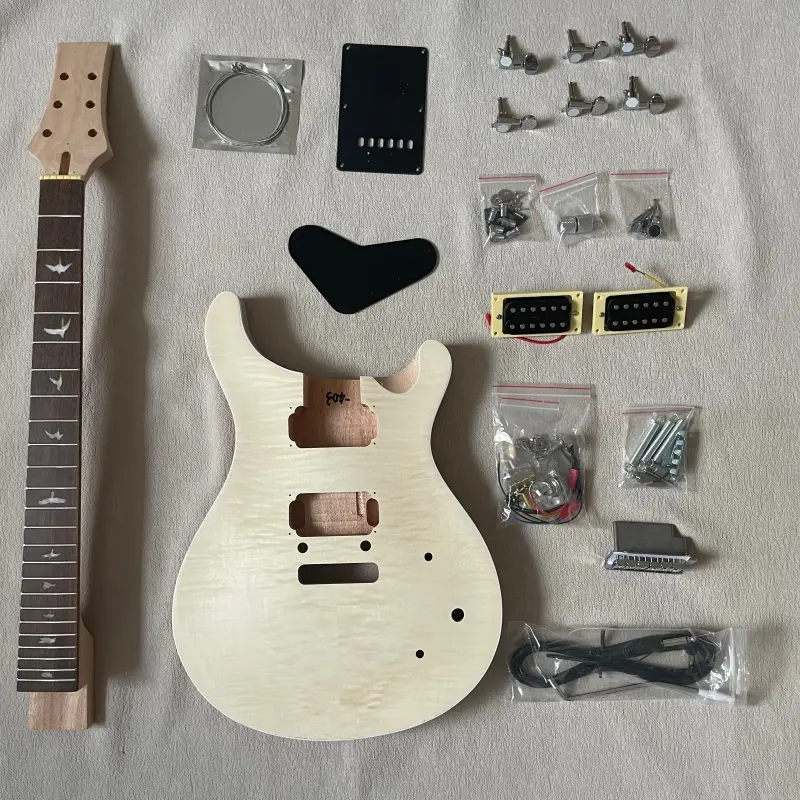 DIY Electric Double Swing Guitar Complete Kit for DIY Projects - 24 Frets, Maple Veneer, Lower Flyer Inlay, Built-in Protection Feature