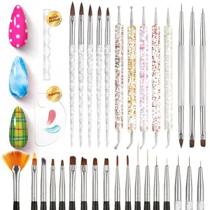31pcs Nail Art Brushes, Dotting Tools, Nail Art Pens, Dust Brush, Striping Liner Fingernail Drawing Pens with Palette Holder All in One for Starter Manicure Design Set