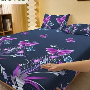 3pc Dreamy Purple Butterfly Printed Bedding Set, including 1 sheet and 2 pillowcases (without filling material), a gift for friends, suitable for single beds, double beds, and very suitable for bedrooms, dormitories, guest rooms and hotel apartments.