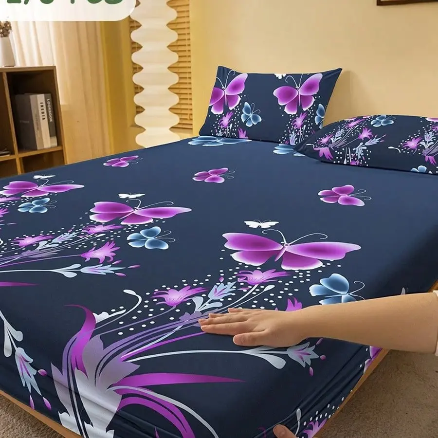3pc Purple Butterfly Printed Bedding Set, Polyester Bedding Set, including 1 sheet and 2 pillowcases (without filling material), a gift for friends, suitable for single beds, double beds, bedrooms, dormitories, guest rooms and hotel apartments