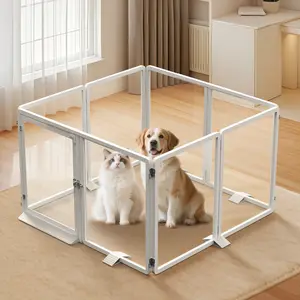 Naudacaa Clear Acrylic Dog Playpen Indoor, 25.6" Tall Transparent Pet Fence with Door, Puppy Cat Rabbit Bunny Small Animal Play Pen, Sturdy Plastic Crate Kennel Cage (8/10 Panels, White)