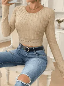 Women's Elegant Soft Long Sleeve Lace Knit Sweater, Fall Winter Fashion, Casual & Formal Wear, Office Comfort