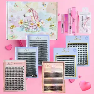 False Eyelashes Kit, DIY Eyelash Extensions, 1 Set Mixed Length Individual False Eyelashes & Glue & Glue Remover & Tweezers, Eye Makeup Enhancement Tool for Women, Cosmetic