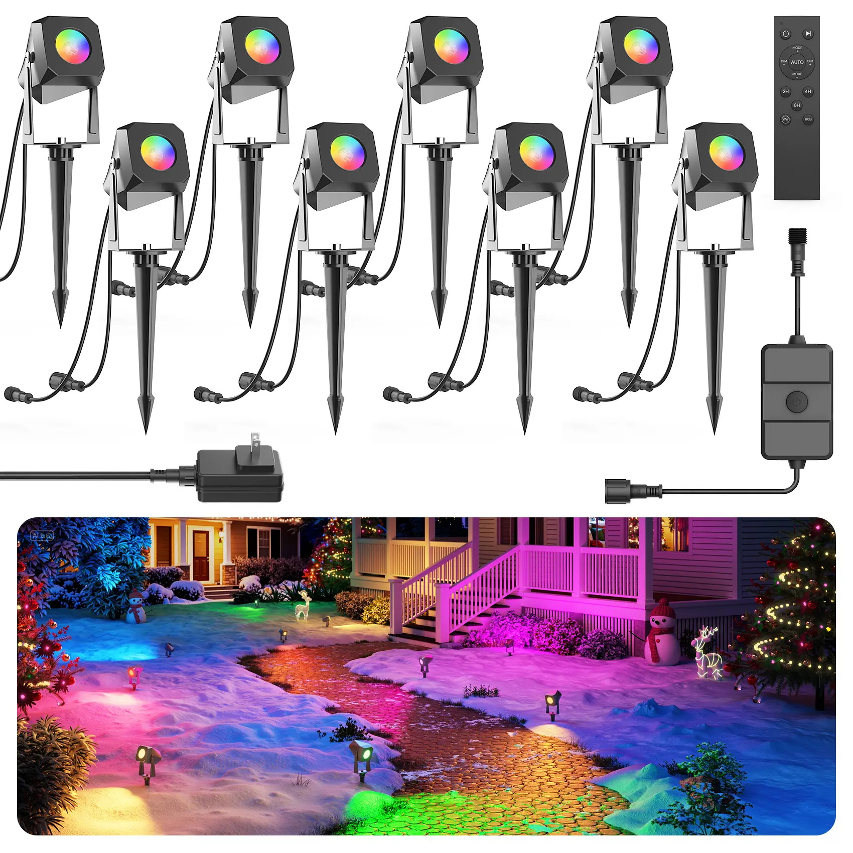 SummerVibes RGB Low Voltage Landscape Lighting 4 Pack Mothersdaygift with Remote Control， IP65 Waterproof LED Landscape Lights  for Pathway Yard Garden Lawn Patio Decorations