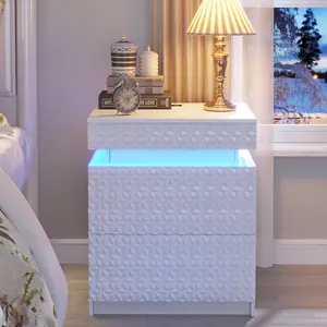 Vlsrka LED Bedside Table with Hidden Storage, Adjustable 3-Color Lighting and 2 Spacious Drawers