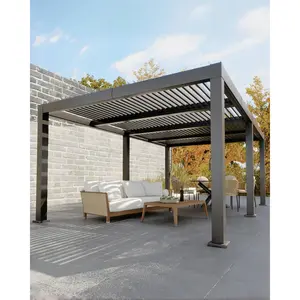 12 x 16 ft All-Aluminum Louvered Pergola, Outdoor Hardtop Gazebo with Adjustable Louvered Roof, Reinforced Aluminum Frame, Integrated Drainage System, Gray Finish for Patio and Deck